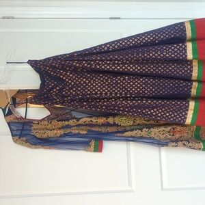 Women's Elegant Navy Gold Red Formal Indian Lengha - Size Small Great Condition